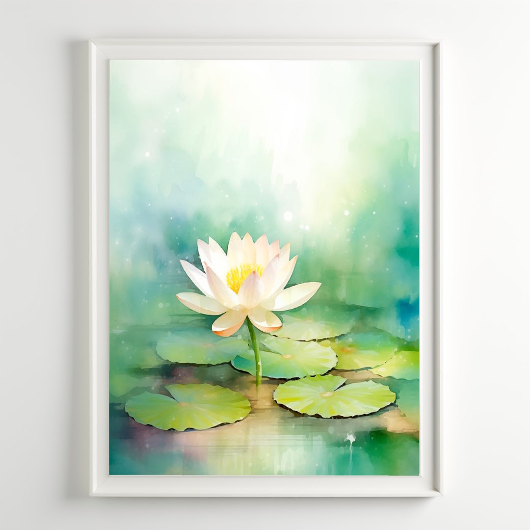 Lotus Painting Flower Watercolor Art Print White Lotus Wall Art - Etsy