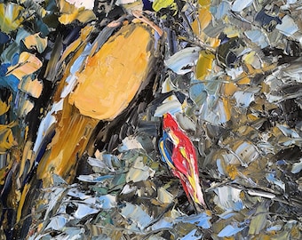 Woman and Bird, Original Oil Painting, Textured Nature Art
