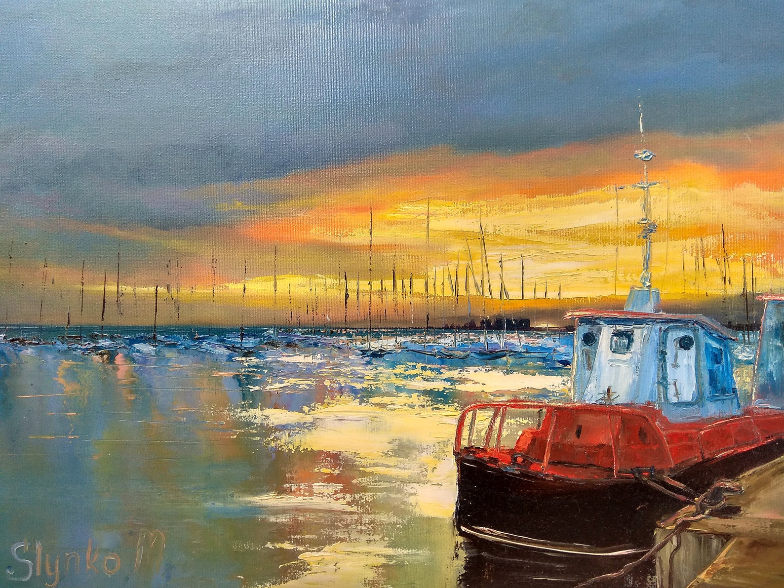 Boat Painting Original Art Impasto Oil Painting Seascape Etsy