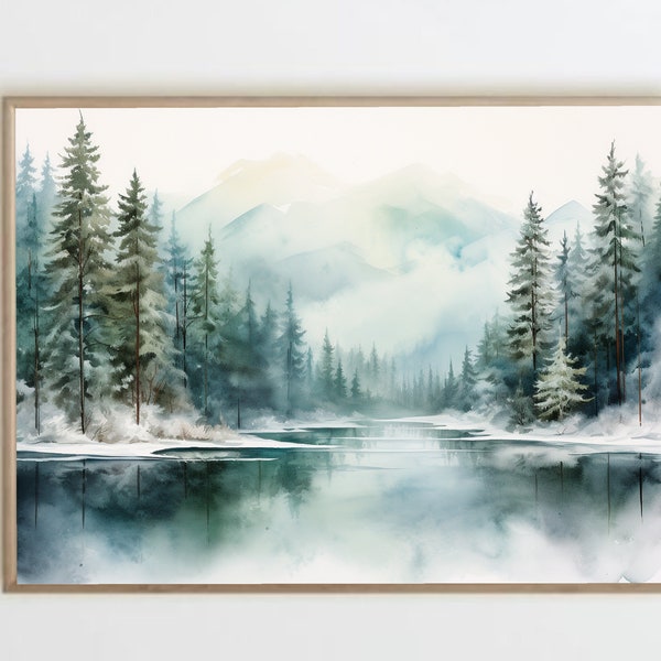 Snowy Forest Painting Winter Watercolor Landscape Art Print Snowy Pine Trees Wall Art