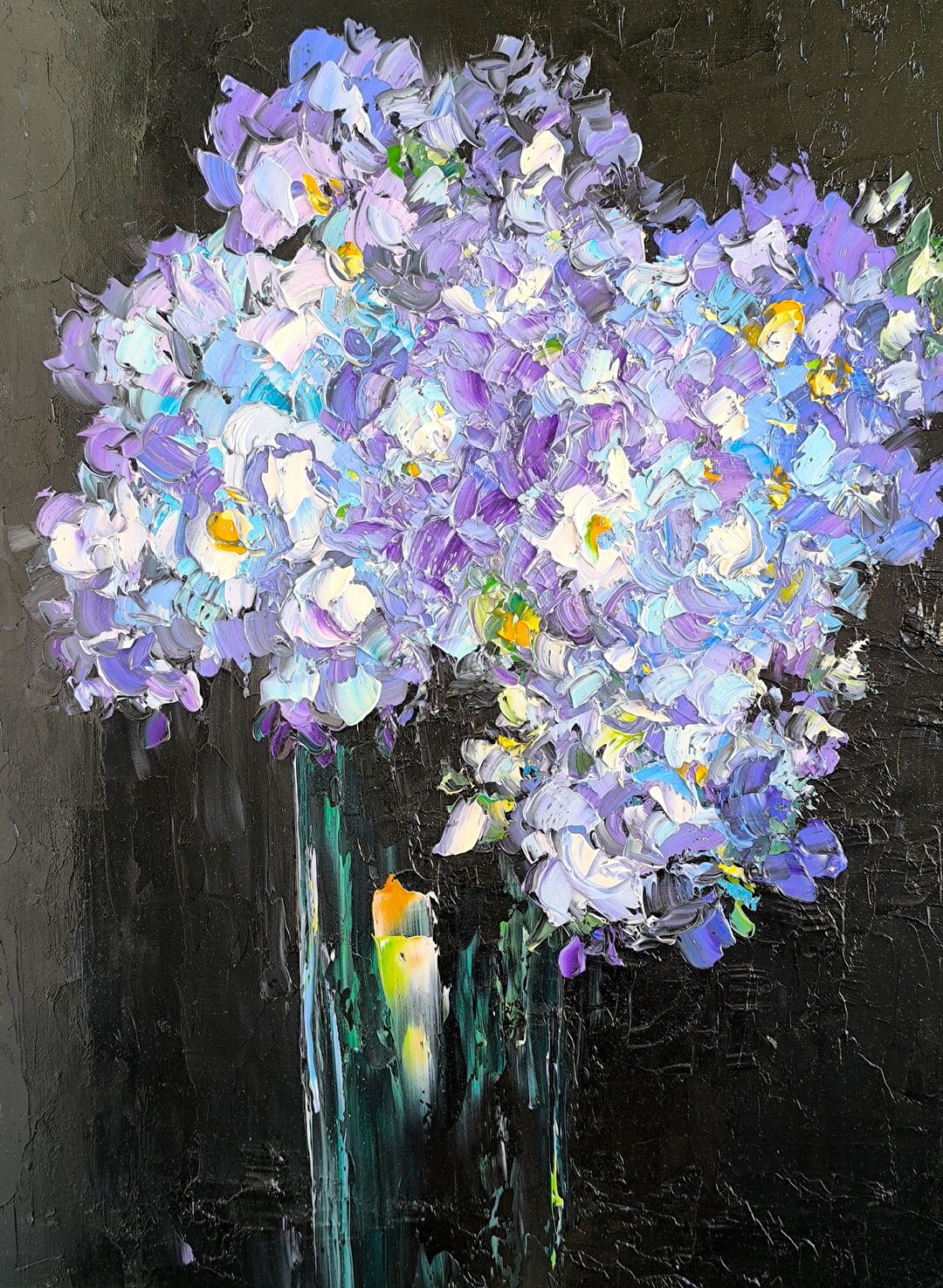 Hydrangea Oil Painting Original Textured Floral Bouquet Purple Flower ...