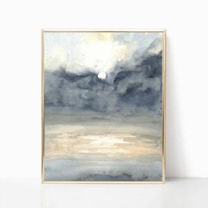 Moon wall art watercolor ocean print landscape ocean wall art