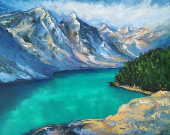 Canada Painting Water Original Art Landscape Mountain Painting Large Landscape Lake Moraine Art Canada Wall Art