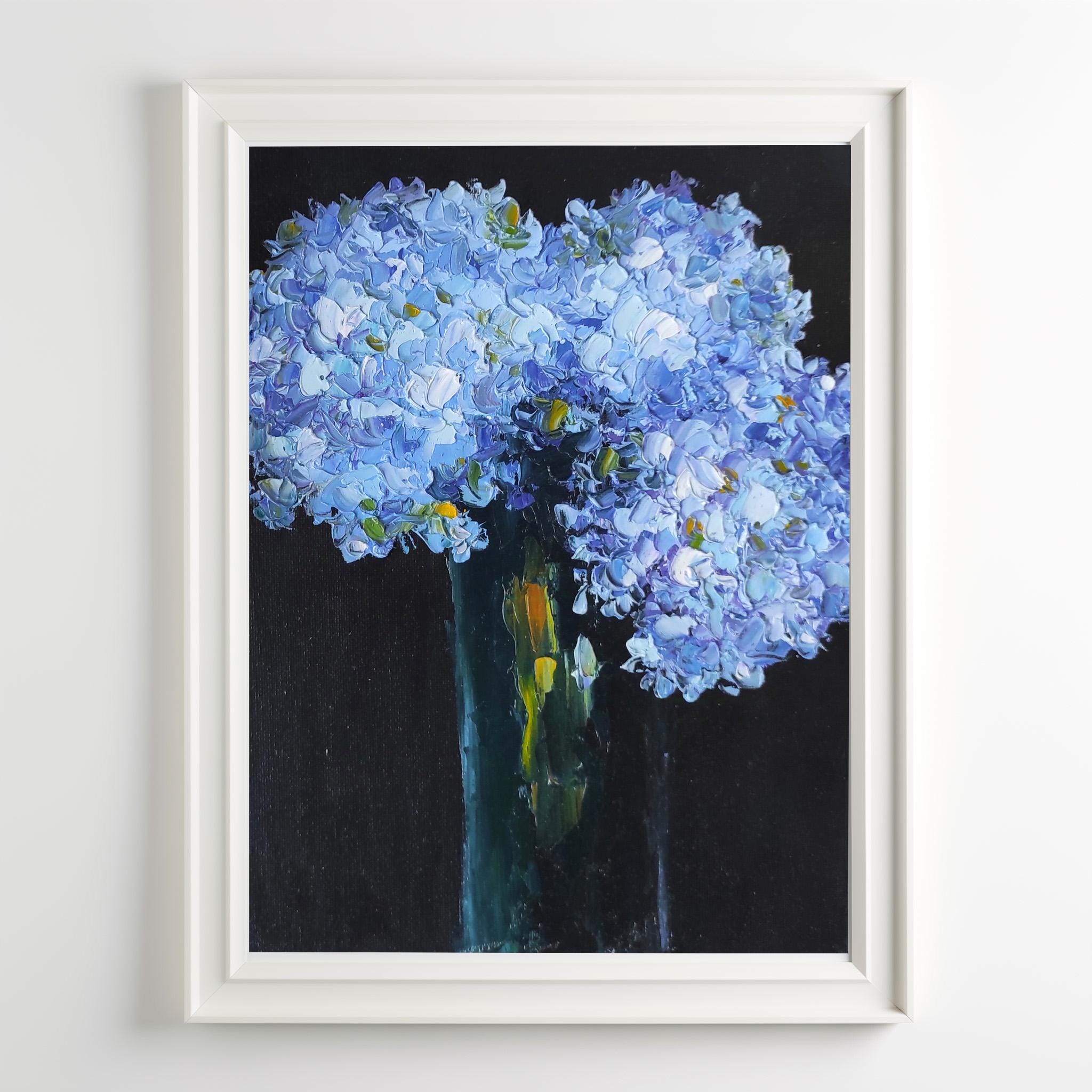 Blue Hydrangea Oil Painting Original Textured Floral Art Modern Impasto ...