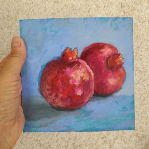 Pomegranate Painting small Original Art Pomegranate Still life Artwork Small Oil Painting 6 by 6 Pomegranate wall art image 4