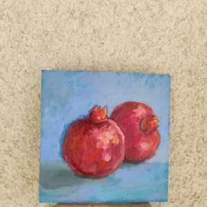Pomegranate Painting small Original Art Pomegranate Still life Artwork Small Oil Painting 6 by 6 Pomegranate wall art image 6