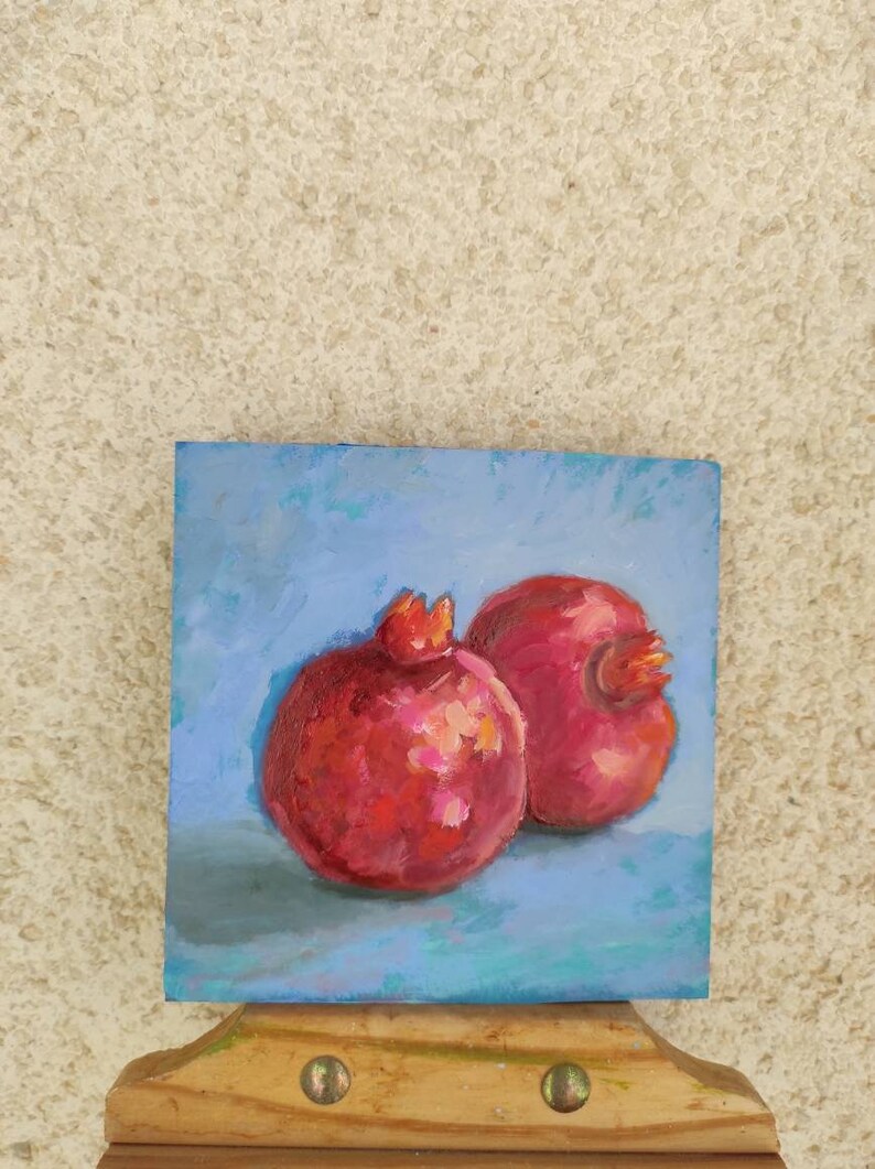 Pomegranate Painting small Original Art Pomegranate Still life Artwork Small Oil Painting 6 by 6 Pomegranate wall art image 6