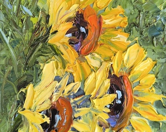 Sunflower Oil Painting, Original Textured Floral Art