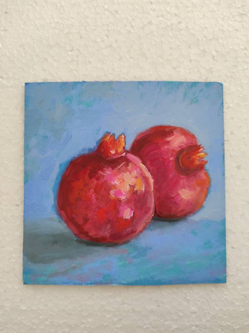 Pomegranate Painting small Original Art Pomegranate Still life Artwork Small Oil Painting 6 by 6 Pomegranate wall art image 5