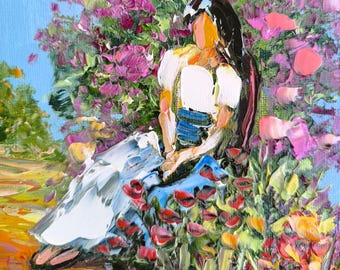 Woman Reading  Flowers, Original Oil Painting, Cozy Book Lover Wall Art