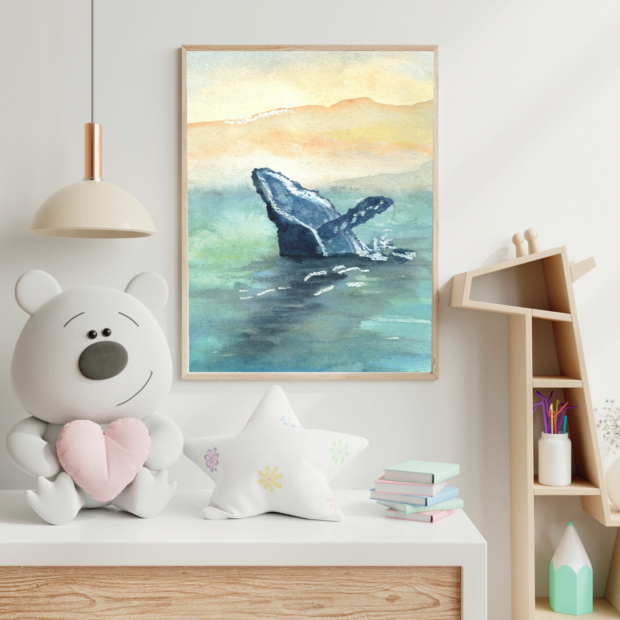 Humpback Whale Art Print Nautical Large Wall Art Etsy