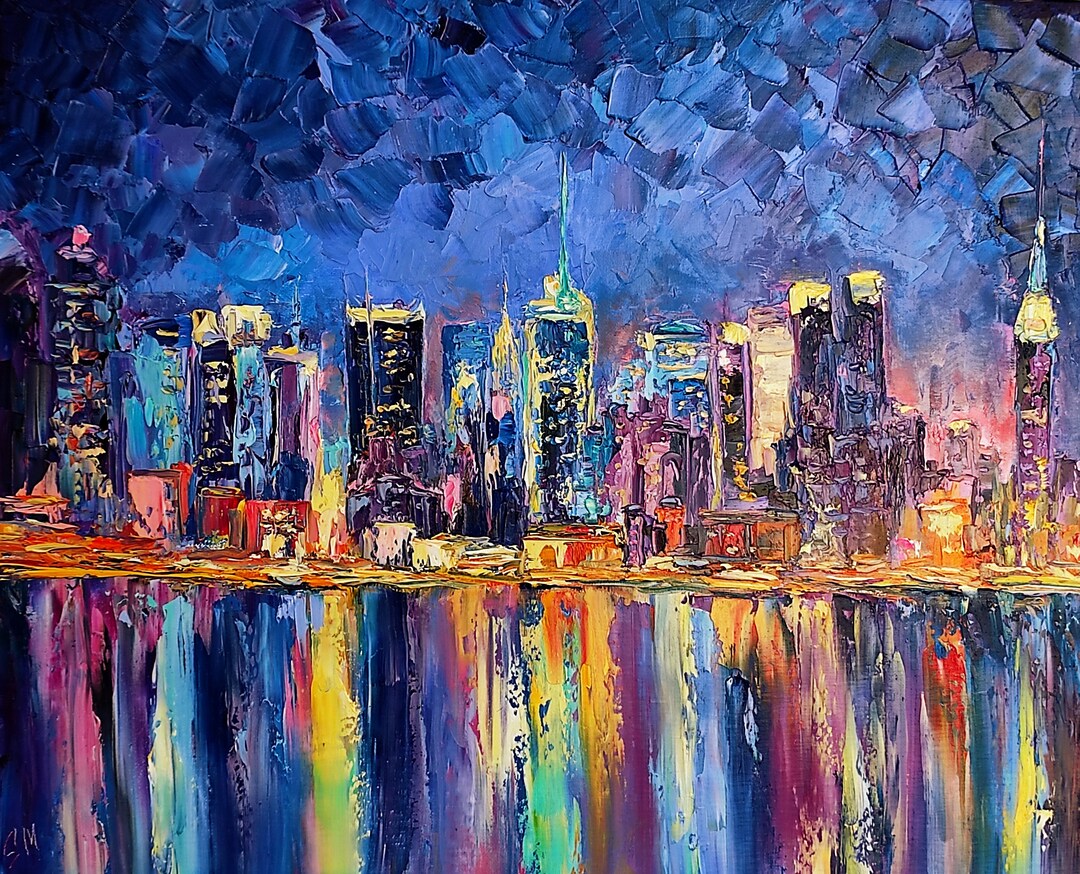 NYC Painting Original Art Night City Painting Impasto New York Wall Art Etsy