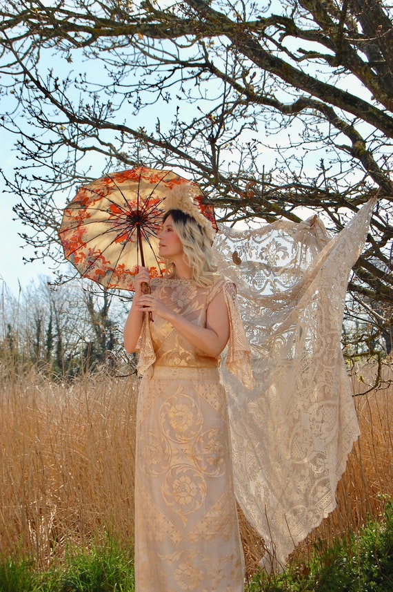 1970's gold lace goddess dress - original vintage