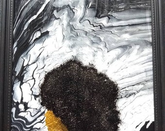 Erykah Badu fluid painting, afro pride art, abstract home office dorm decor, black art, flip cup painting, glitter painting