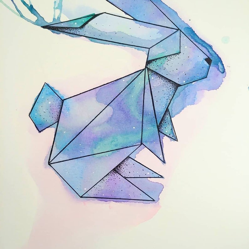 Usagi Origami Rabbit Painting Japanese Inspired Watercolor Art
