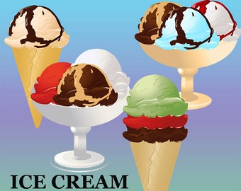 Klipart z lodami: 20 elementów PNG, do użytku komercyjnego (pobranie cyfrowe)