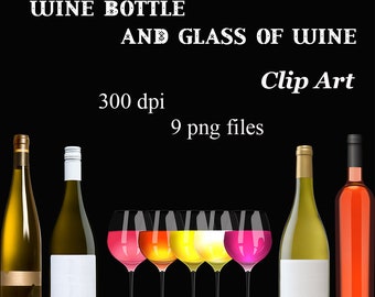 Grafika kieliszków do wina: zestaw butelek i kieliszków (pobranie cyfrowe)