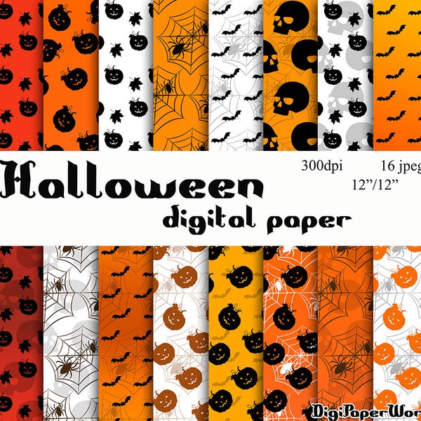 Halloween digital paper Instant download cobweb spider Paper Digital bat background Halloween pumpkin pattern spiderweb