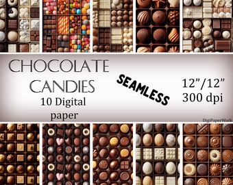 Czekoladowe cukierki, bezszwowy papier cyfrowy (10, 12x12 cali JPG)