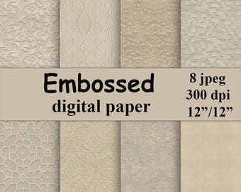 Embossed seamless digital paper Beige Digital Paper Pack champagne paper Instant download