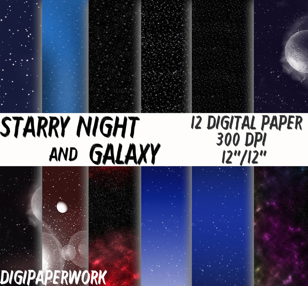 Starry Night Digital Paper Galaxy Background Instant Download Stars ...