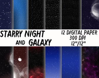 Cyfrowe tła w formacie JPG z motywem galaktyki w gwiaździstą noc, 12 cali (do pobrania cyfrowego)