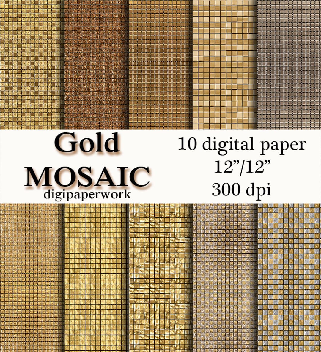 Gold Mosaic, Digital Paper, Digital Mosaic Background Gold Mosaic ...