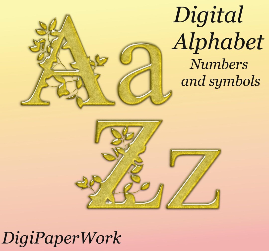Digital Alphabet Gold Floral Alphabet, Digital Alphabet Branches Signs ...