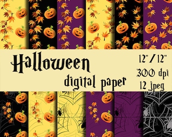 Halloween digital paper cobweb spider Paper Digital bat background Instant download Halloween pumpkin pattern spiderweb