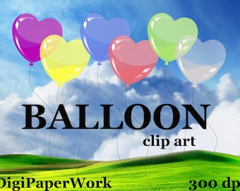 Clipart z balonami w kształcie serca: zestaw PNG na Walentynki (pobieranie cyfrowe)