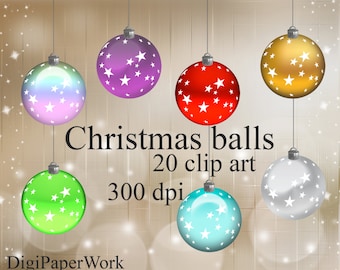 Clipart de bolas navideñas: Elementos de scrapbooking navideño (Descarga digital)