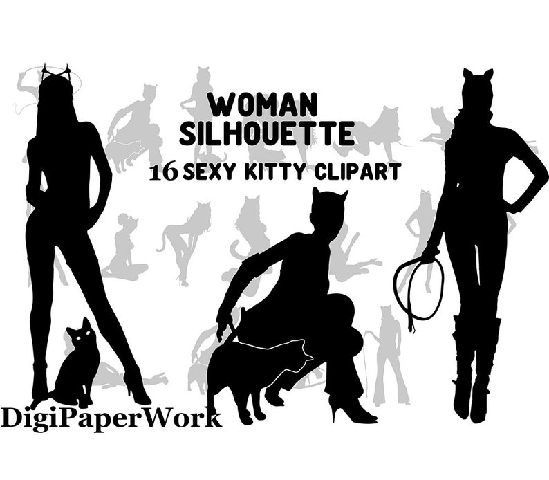 Woman Silhouettes Clip Art Digital Lady Silhouettes Sexy Girl Etsy