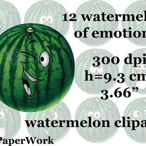 Watermeloen van emoties Clip Art Digital 12 Scrapbooking Elements Persoonlijk en commercieel gebruik