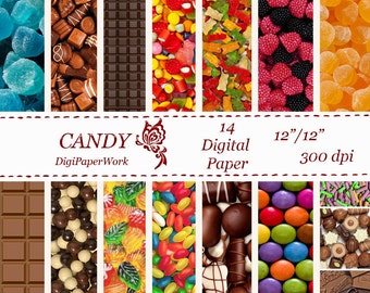 Pakiet papieru cyfrowego „Candy”: 14 słodkich teł do scrapbookingu (do pobrania w wersji cyfrowej)