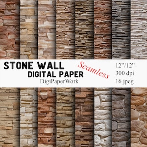 Seamless Stone wall Digital Paper stone texture Instant download stone pattern rock background for Personal and Commercial use