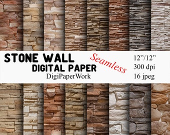 Seamless Stone wall Digital Paper stone texture Instant download stone pattern rock background for Personal and Commercial use