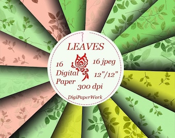 Digital Paper leaves foliage paper wedding paper foliage background scrapbooking Instant download leaves pattern, floral paper