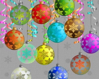 クリスマスボールのクリップアート：ホリデースクラップブッキングの要素（デジタルダウンロード）