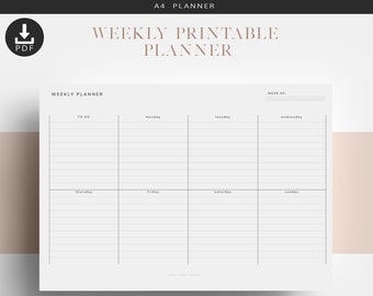 A4 Weekly Planner, Printable Planner, Weekly Desk Planner, Office Planner, Weekly Schedule, Weekly To Do List, Undated Weekly Planner