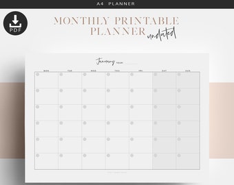 A4 Monthly Desk Planner, Printable Calendar, Undated Monthly Planner, Office Planner, Monthly Calendar, Office Printable, Desk Pad Planner