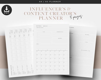 Printable Influencer Planner, Social Media Planner, A4 A5 Desk Planner, Printable Planner Inserts, Blog Planner, Content Creator Planner