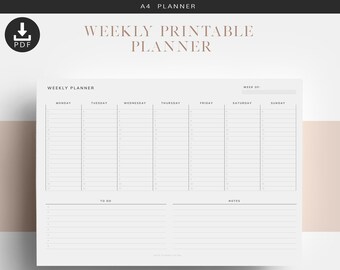 A4 Weekly Planner, Planner Printable, Desk Planner, Weekly Printable, To Do List, Weekly Vertical Planner, Agenda, Planner, Undated