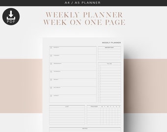 A5 Printable Weekly Overview, Week On One Page, Weekly Planner Inserts, Printable Planner Inserts, A5 Planner Refill, GM Agenda Inserts