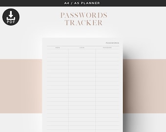 A4 A5 Password Tracker, Printable Planner Inserts, Planner Tracker, Printable Planner Pages, Passwords List, Passwords Log, Office Printable