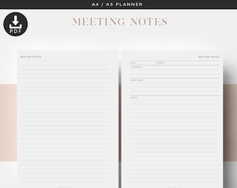 A5 Meeting Notes, Printable Planner Inserts, Lined Notes Inserts, Office Planner Inserts, A5 Planner Refills, Work Planner Inserts