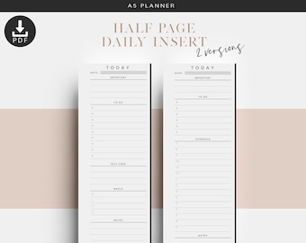 A5 Half Page Daily Inserts, Printable Planner Inserts, Daily Planner, Daily Tracker Inserts, Minimal Planner Inserts, Day On One Page