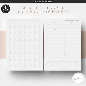 A5 Monthly Planner Inserts, Printable Planner Inserts, Monthly Overview Inserts, MO2P, Printable Monthly Calendar, Undated Planner Pages