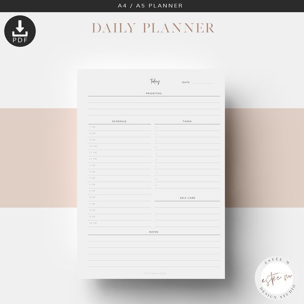 A5 A4 Daily Planner, Printable Planner Inserts, Productivity Daily Planner, Hourly Daily Schedule, Daily To Do List, Agenda Refill