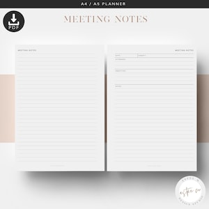 A5 Meeting Notes, Printable Planner Inserts, Lined Notes Inserts, Office Planner Inserts, A5 Planner Refills, Work Planner Inserts