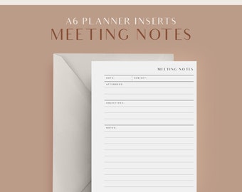 Meeting Notes, A6 Printable Planner Inserts, Lined Notes Inserts, Office Planner Inserts, A6 Planner Refills, A6 Agenda Refills